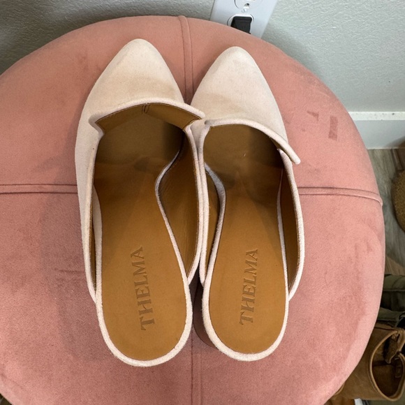 Thelma Suede Mule Heels Womens US 7.5-8 Light Pink Italian Leather Slip On - Picture 4 of 9
